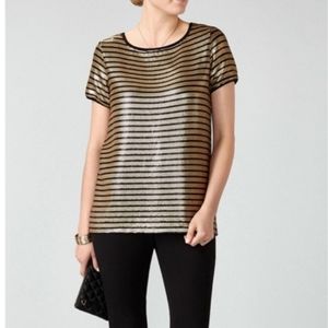 PURE Collections Gold Black Sequin Striped Top